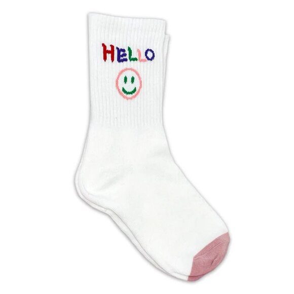 NWT Happy Smiley Face Pink Ribbed Crew Socks - Picture 5 of 5